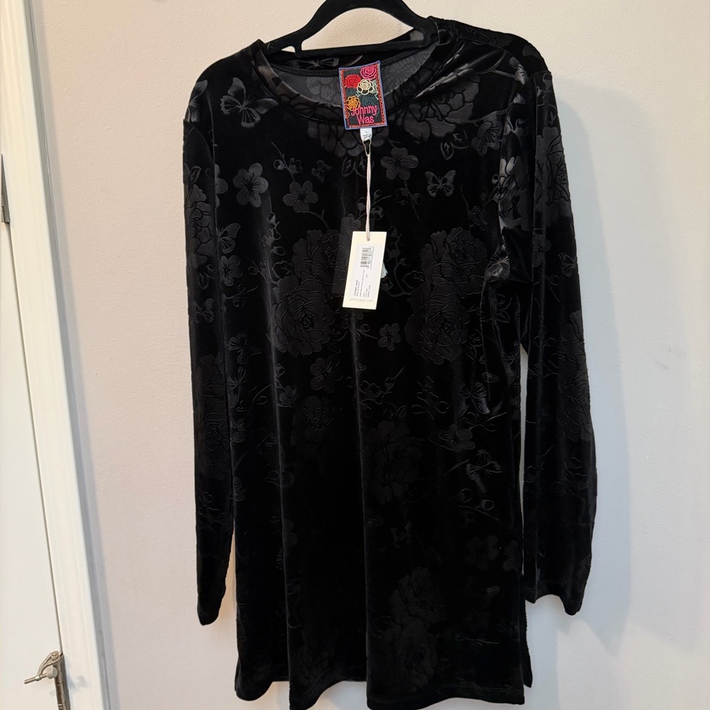 Johnny Was Velvet Black Floral Tunic